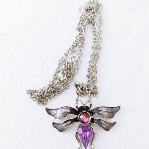Pink and Purple Rhinestone Dragonfly Necklace